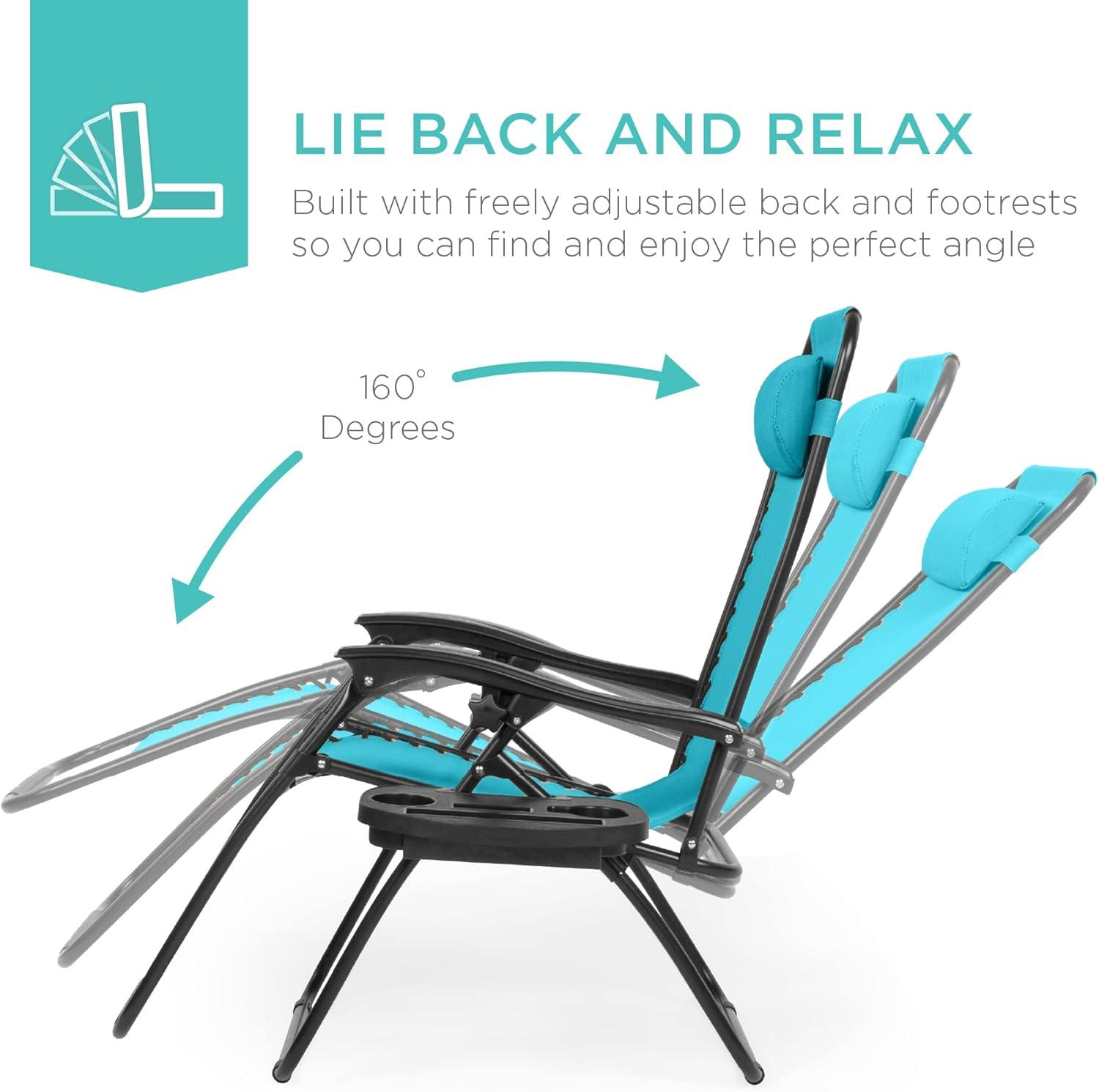 imageBest Choice Products Set of 2 Adjustable Steel Mesh Zero Gravity Lounge Chair Recliners wPillows and Cup Holder Trays  Sage GreenPeacock Blue