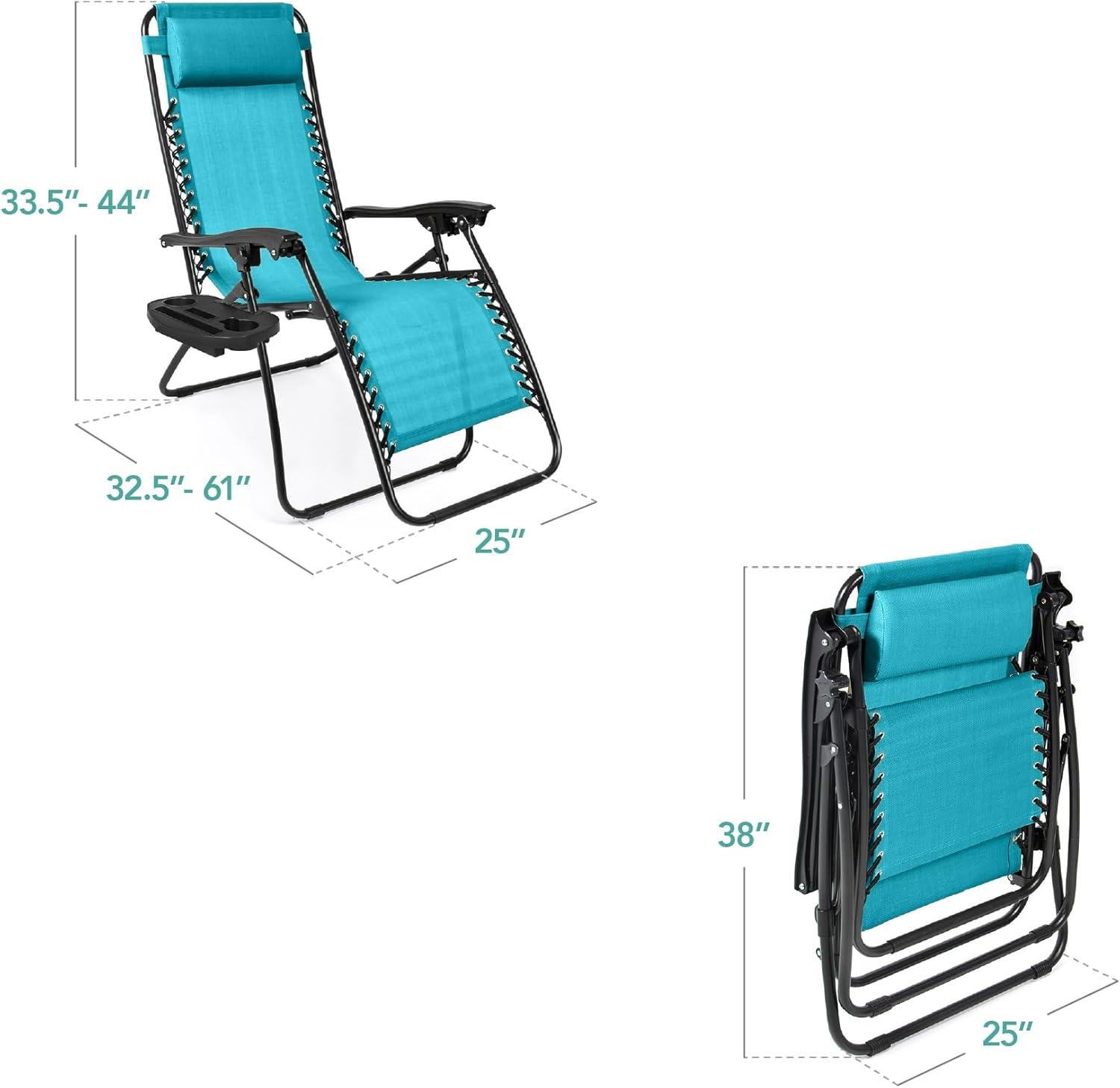 imageBest Choice Products Set of 2 Adjustable Steel Mesh Zero Gravity Lounge Chair Recliners wPillows and Cup Holder Trays  Sage GreenPeacock Blue