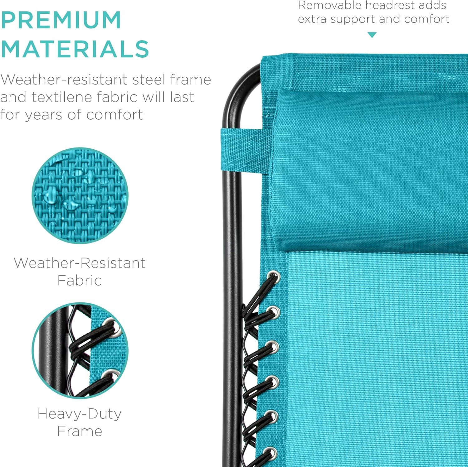 imageBest Choice Products Set of 2 Adjustable Steel Mesh Zero Gravity Lounge Chair Recliners wPillows and Cup Holder Trays  Sage GreenPeacock Blue
