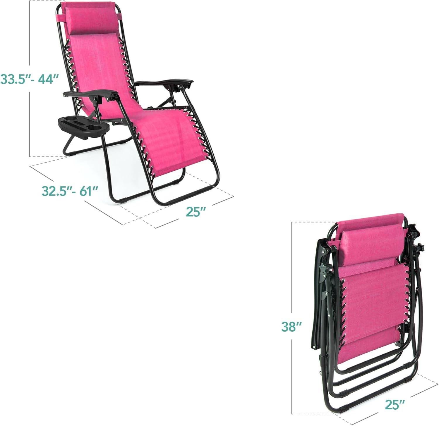 imageBest Choice Products Set of 2 Adjustable Steel Mesh Zero Gravity Lounge Chair Recliners wPillows and Cup Holder Trays  Sage GreenPink
