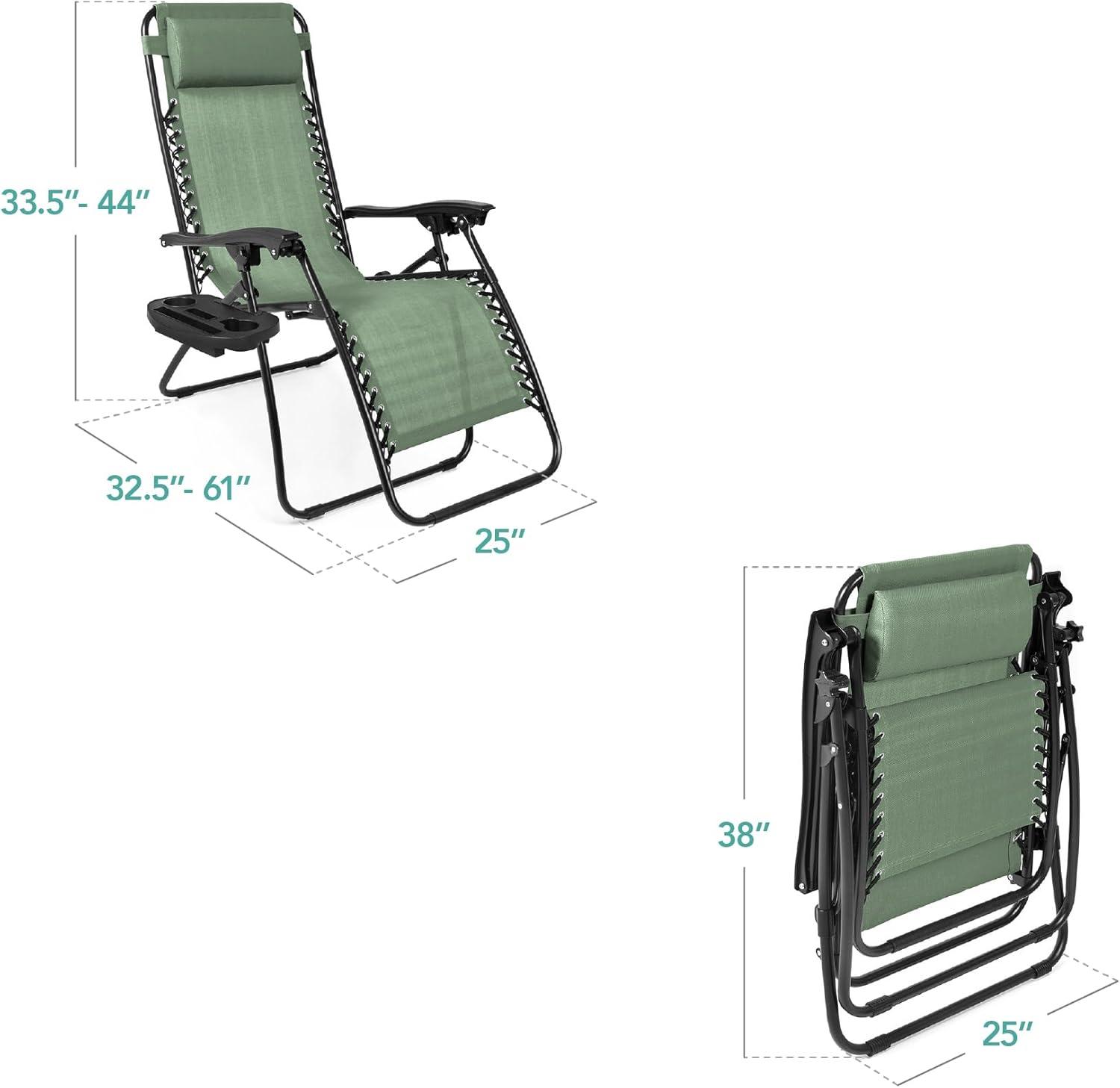 imageBest Choice Products Set of 2 Adjustable Steel Mesh Zero Gravity Lounge Chair Recliners wPillows and Cup Holder Trays  Sage GreenSage Green