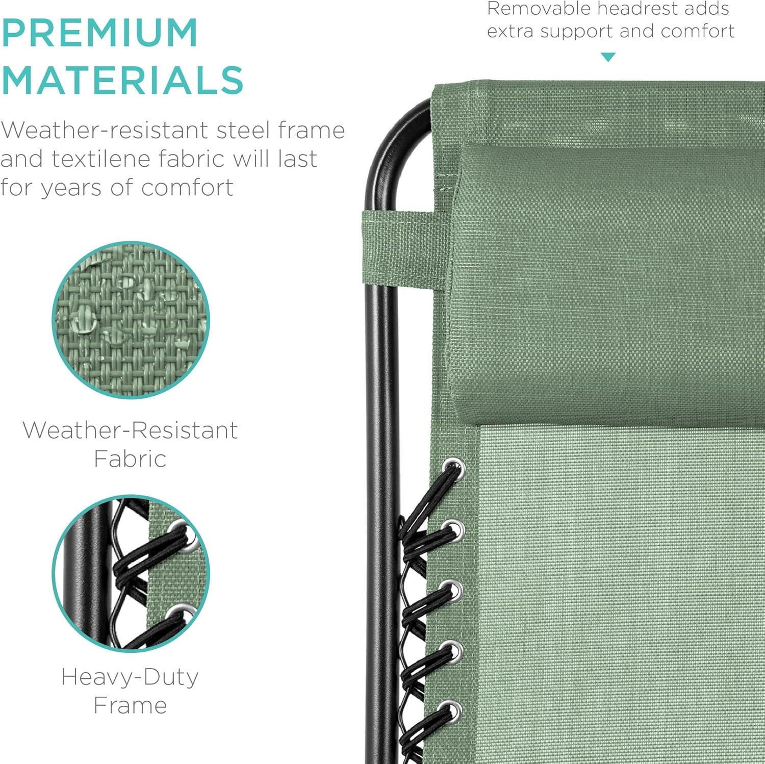 imageBest Choice Products Set of 2 Adjustable Steel Mesh Zero Gravity Lounge Chair Recliners wPillows and Cup Holder Trays  Sage GreenSage Green