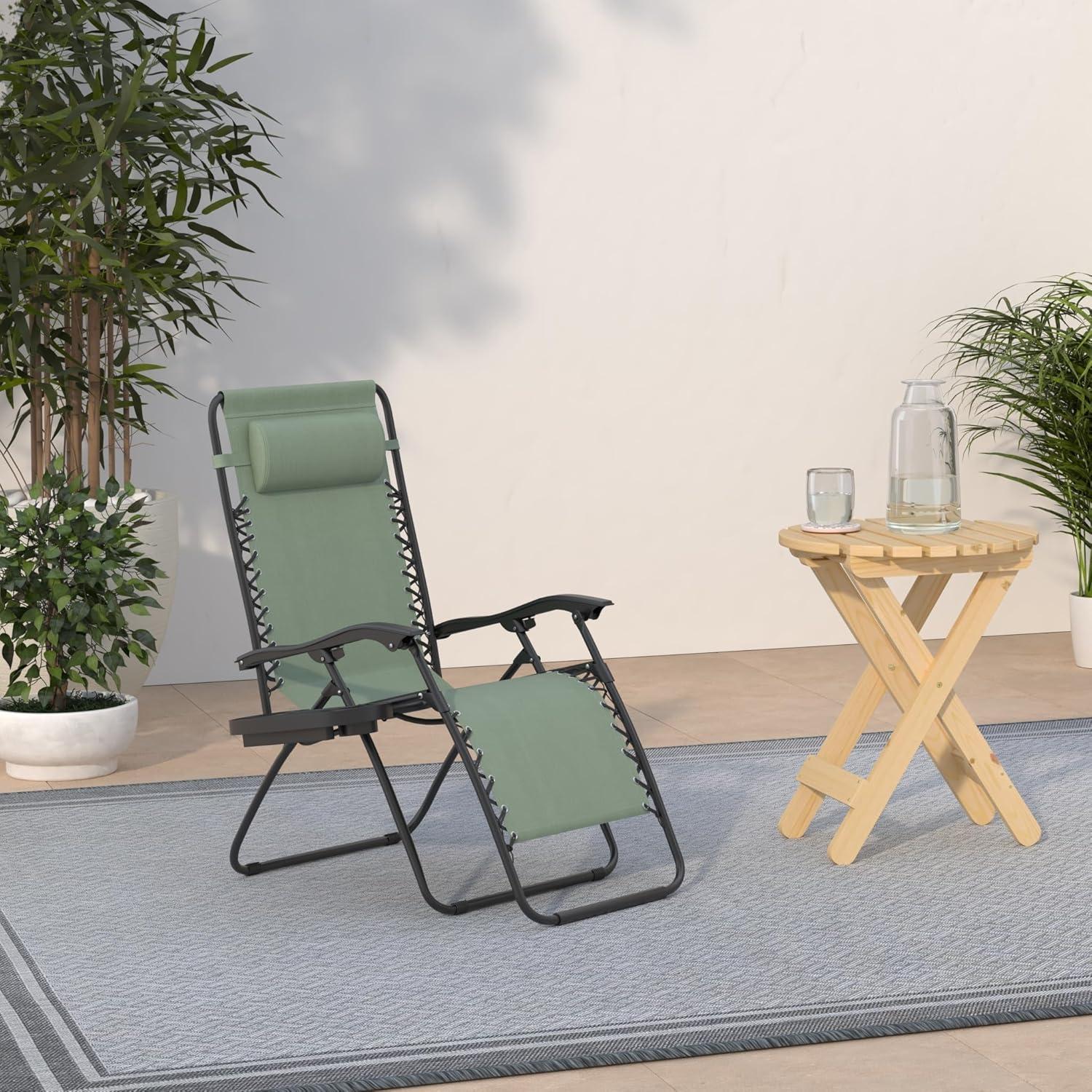 imageBest Choice Products Set of 2 Adjustable Steel Mesh Zero Gravity Lounge Chair Recliners wPillows and Cup Holder Trays  Sage GreenSage Green