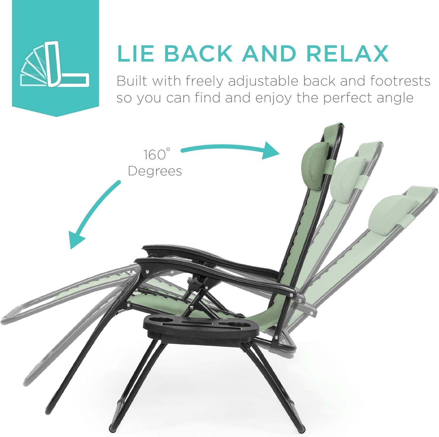 imageBest Choice Products Set of 2 Adjustable Steel Mesh Zero Gravity Lounge Chair Recliners wPillows and Cup Holder Trays  Sage GreenSage Green