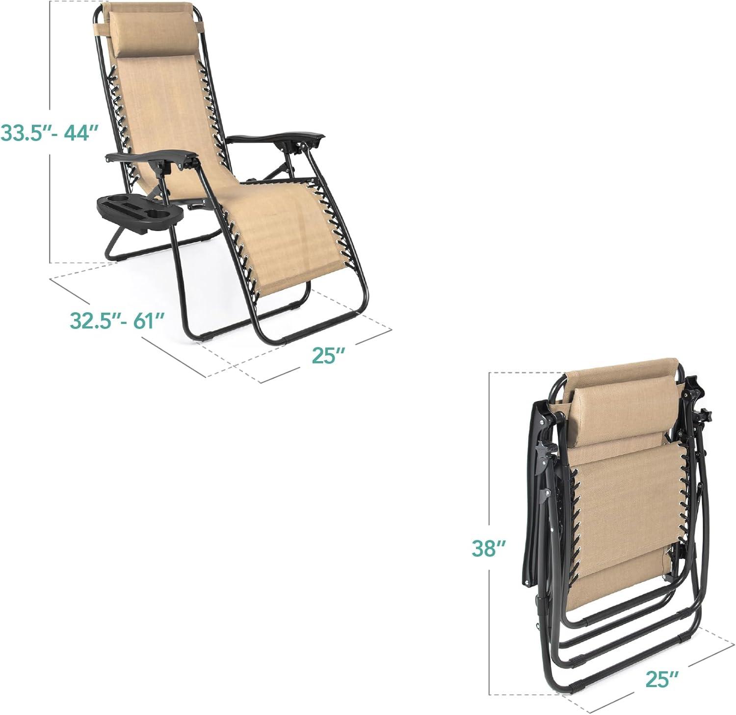 imageBest Choice Products Set of 2 Adjustable Steel Mesh Zero Gravity Lounge Chair Recliners wPillows and Cup Holder Trays  Sage GreenSand