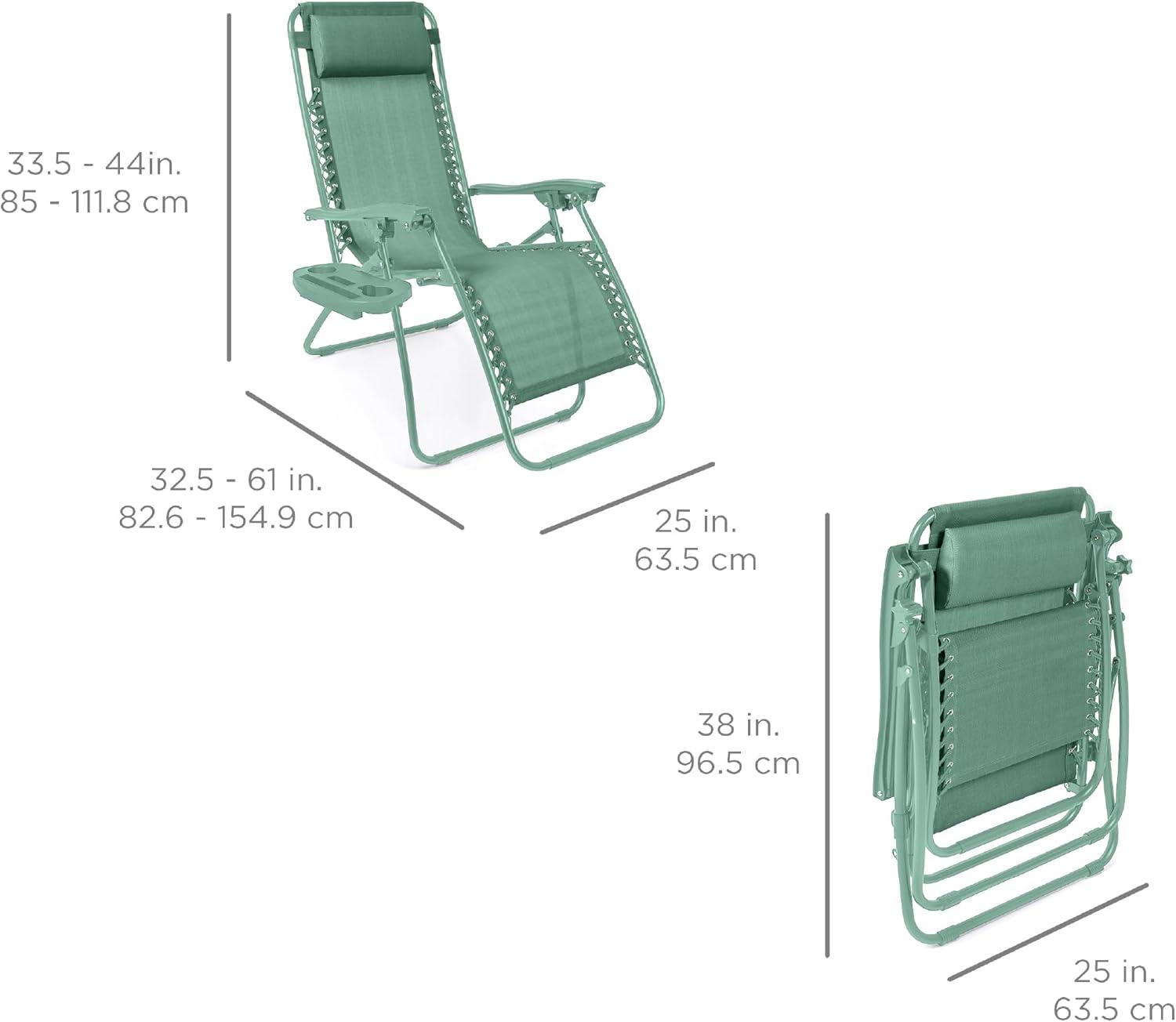 imageBest Choice Products Set of 2 Adjustable Steel Mesh Zero Gravity Lounge Chair Recliners wPillows and Cup Holder Trays  Sage GreenSeafoam
