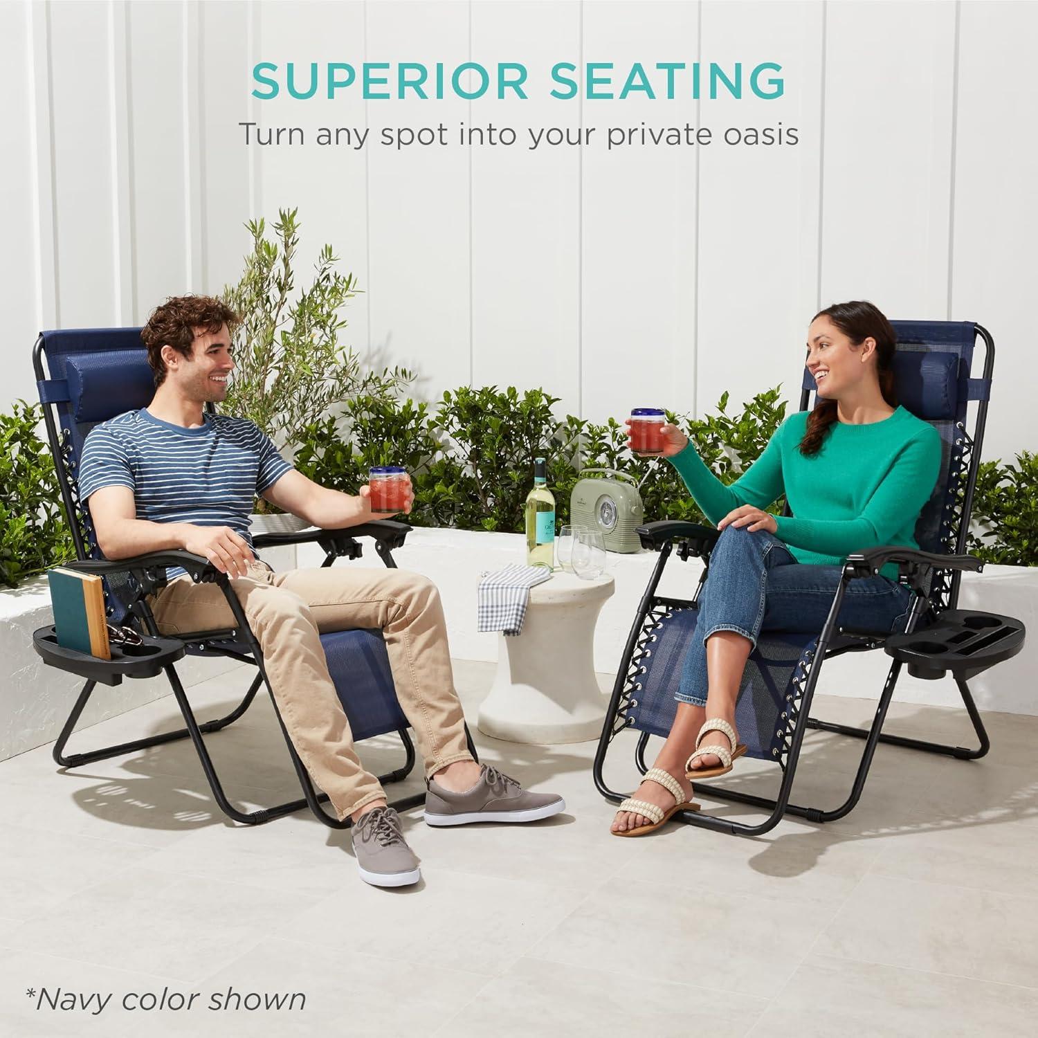 imageBest Choice Products Set of 2 Adjustable Steel Mesh Zero Gravity Lounge Chair Recliners wPillows and Cup Holder Trays  Sage GreenSeafoam