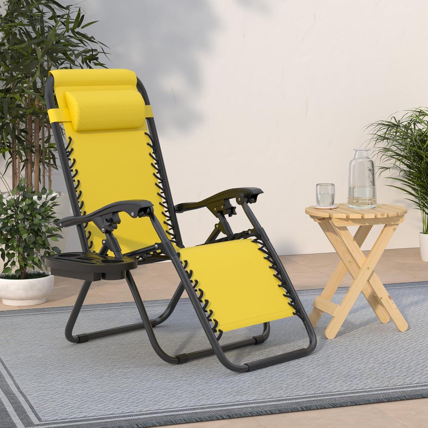 imageBest Choice Products Set of 2 Adjustable Steel Mesh Zero Gravity Lounge Chair Recliners wPillows and Cup Holder Trays  Sage GreenSunflower Yellow