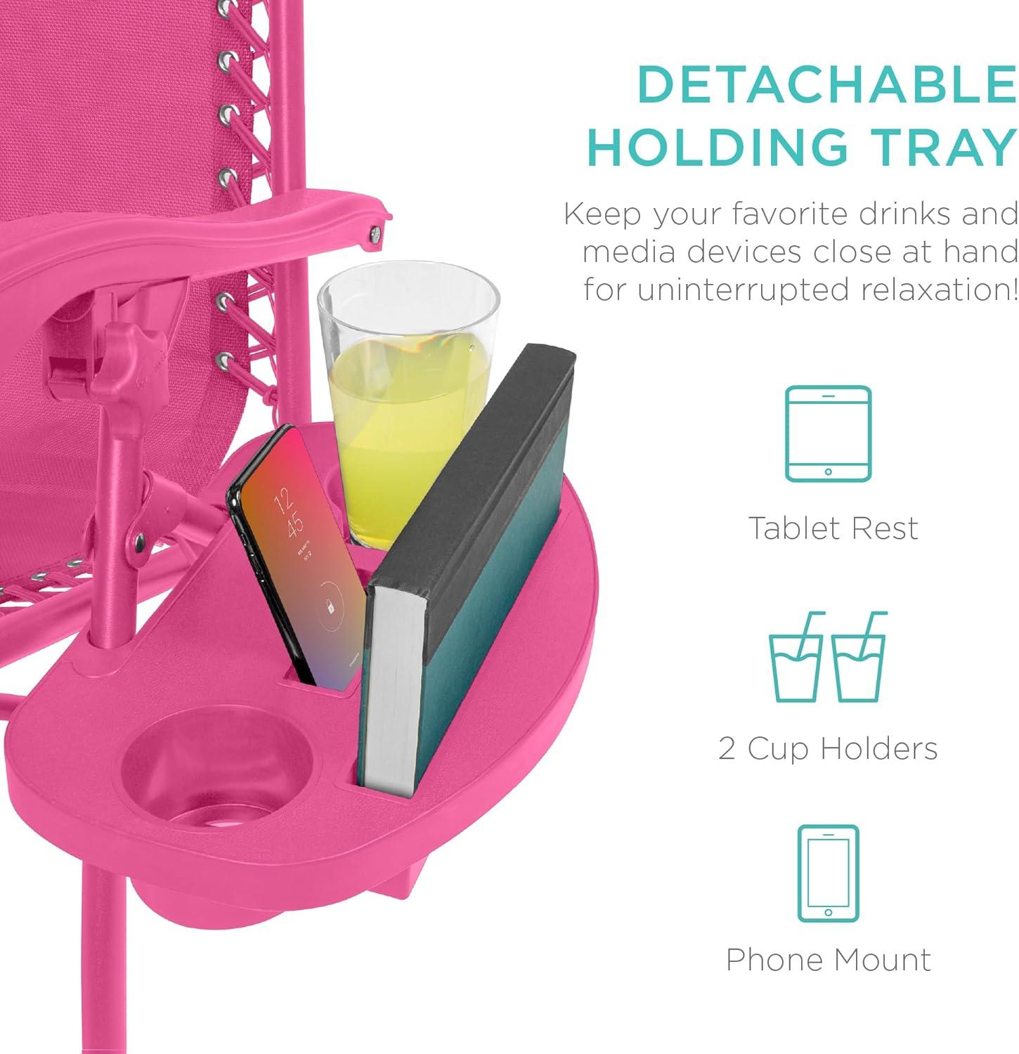 imageBest Choice Products Set of 2 Adjustable Steel Mesh Zero Gravity Lounge Chair Recliners wPillows and Cup Holder Trays  Sage GreenUltimate Pink