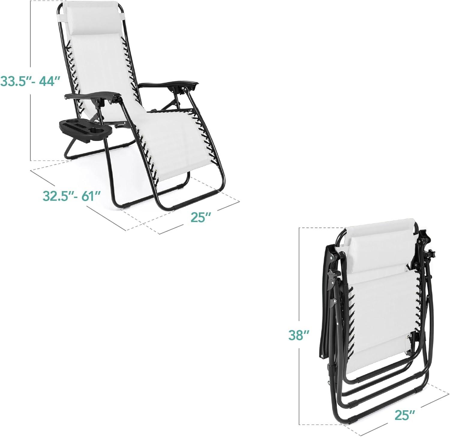 imageBest Choice Products Set of 2 Adjustable Steel Mesh Zero Gravity Lounge Chair Recliners wPillows and Cup Holder Trays  Sage GreenWhite