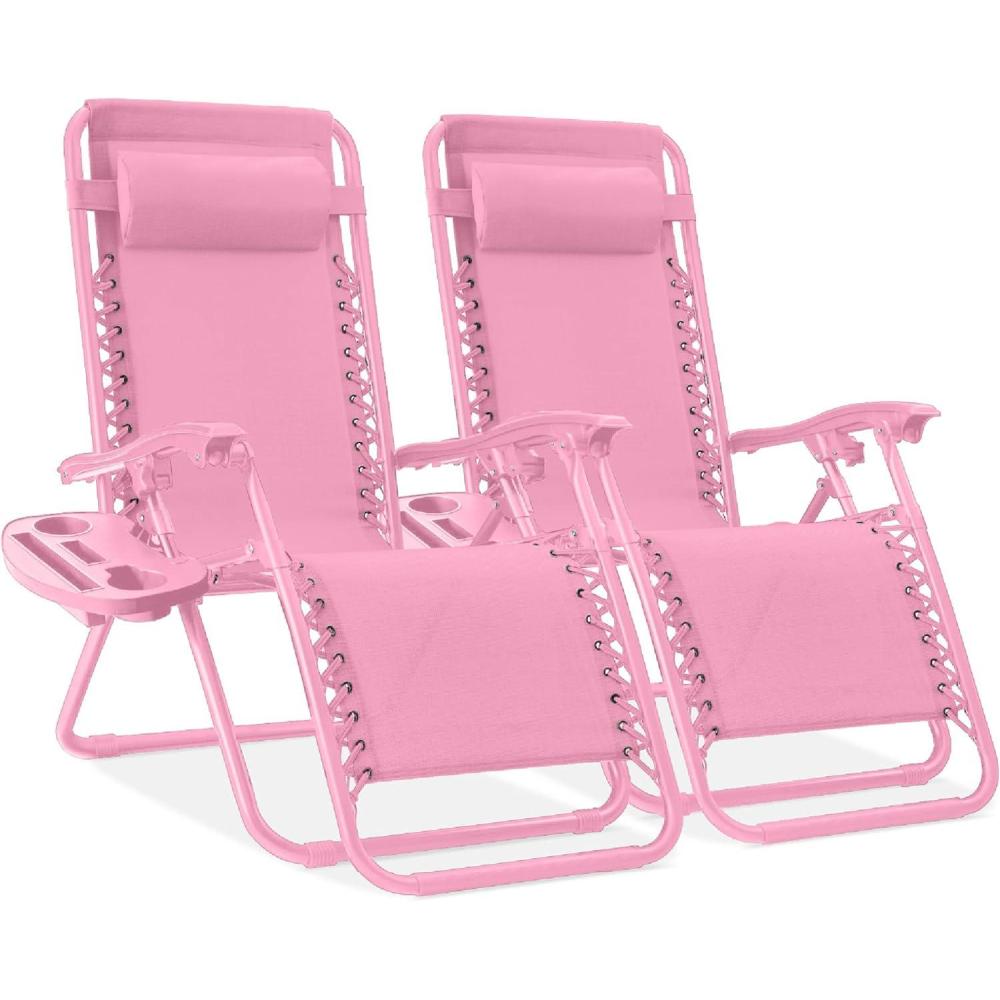 imageBest Choice Products Set of 2 Adjustable Steel Mesh Zero Gravity Lounge Chair Recliners wPillows and Cup Holder Trays  Sage GreenCarnation