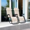 imageBest Choice Products Set of 2 Adjustable Steel Mesh Zero Gravity Lounge Chair Recliners wPillows and Cup Holder Trays  Sage GreenTan Striped
