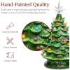imageBest Choice Products 15in Ceramic Christmas Tree Prelit HandPainted Tabletop Holiday Tree 2 Star Toppers 64 Lights  White wWarm White BulbsGreen W Multicolored Lights