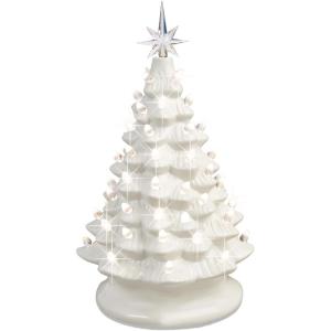 imageBest Choice Products 15in Ceramic Christmas Tree Prelit HandPainted Tabletop Holiday Tree 2 Star Toppers 64 Lights  White wWarm White BulbsWhite W Warm White Lights