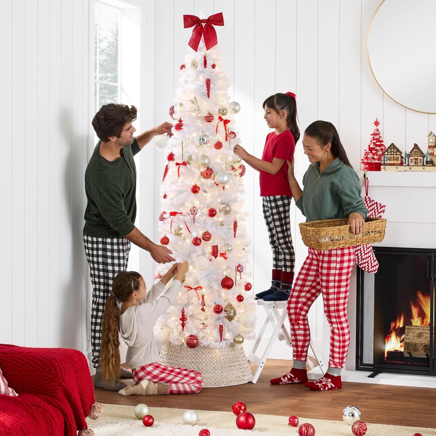 imageBest Choice Products 6ft PreLit Black Pencil Christmas Tree Slim Artificial Skinny Holiday Tree for Home Office Party Decoration w 608 Tips 250 Incandescent Lights Metal BaseWhite