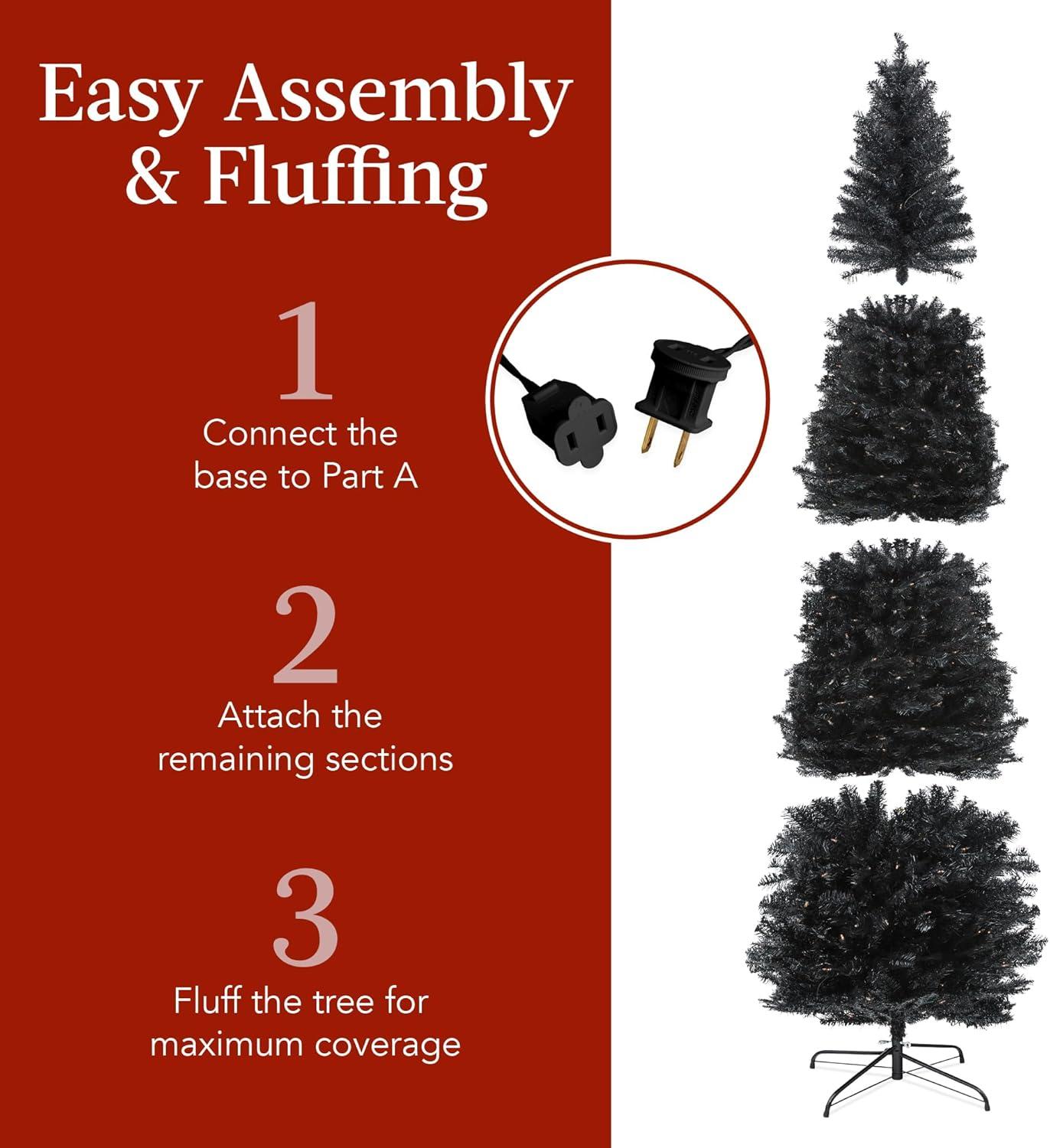 imageBest Choice Products 6ft PreLit Black Pencil Christmas Tree Slim Artificial Skinny Holiday Tree for Home Office Party Decoration w 608 Tips 250 Incandescent Lights Metal BaseBlack