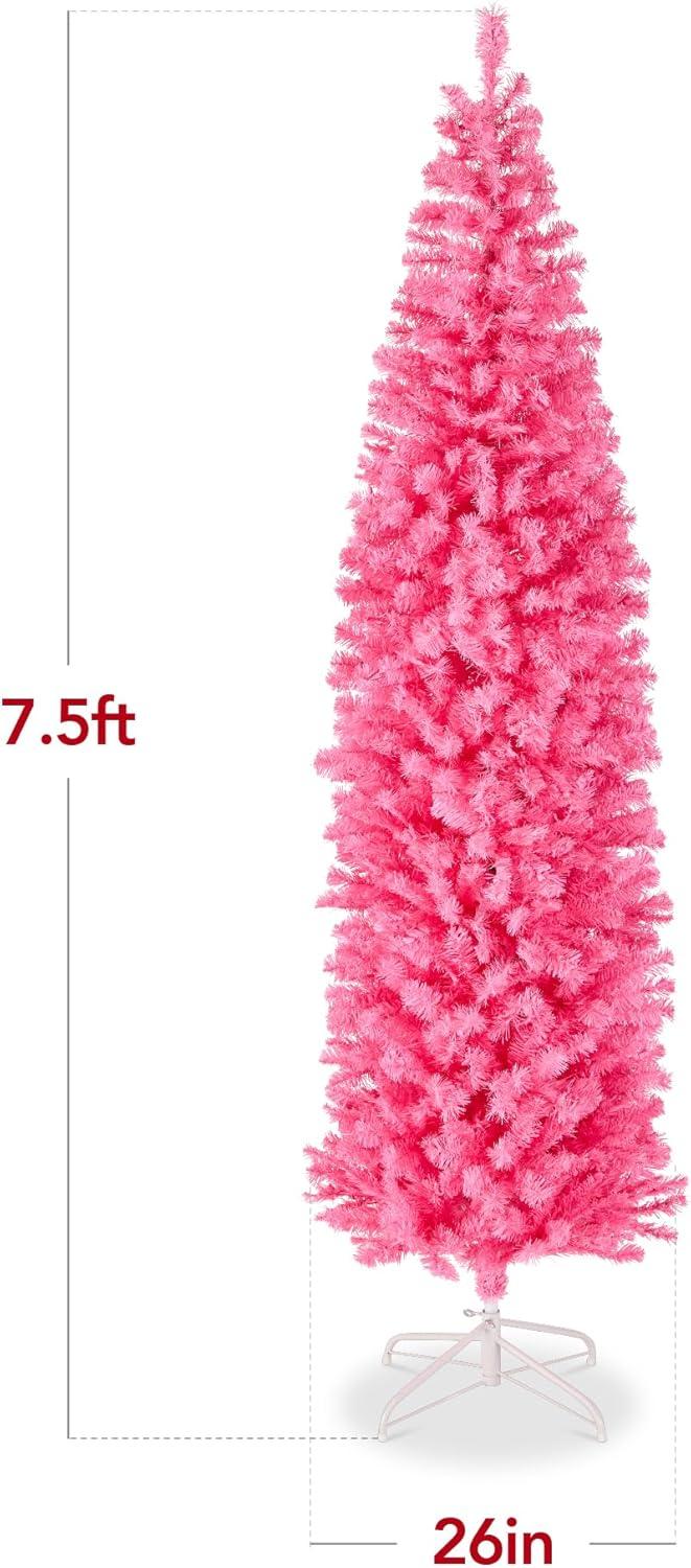 imageBest Choice Products 6ft PreLit Black Pencil Christmas Tree Slim Artificial Skinny Holiday Tree for Home Office Party Decoration w 608 Tips 250 Incandescent Lights Metal BasePink