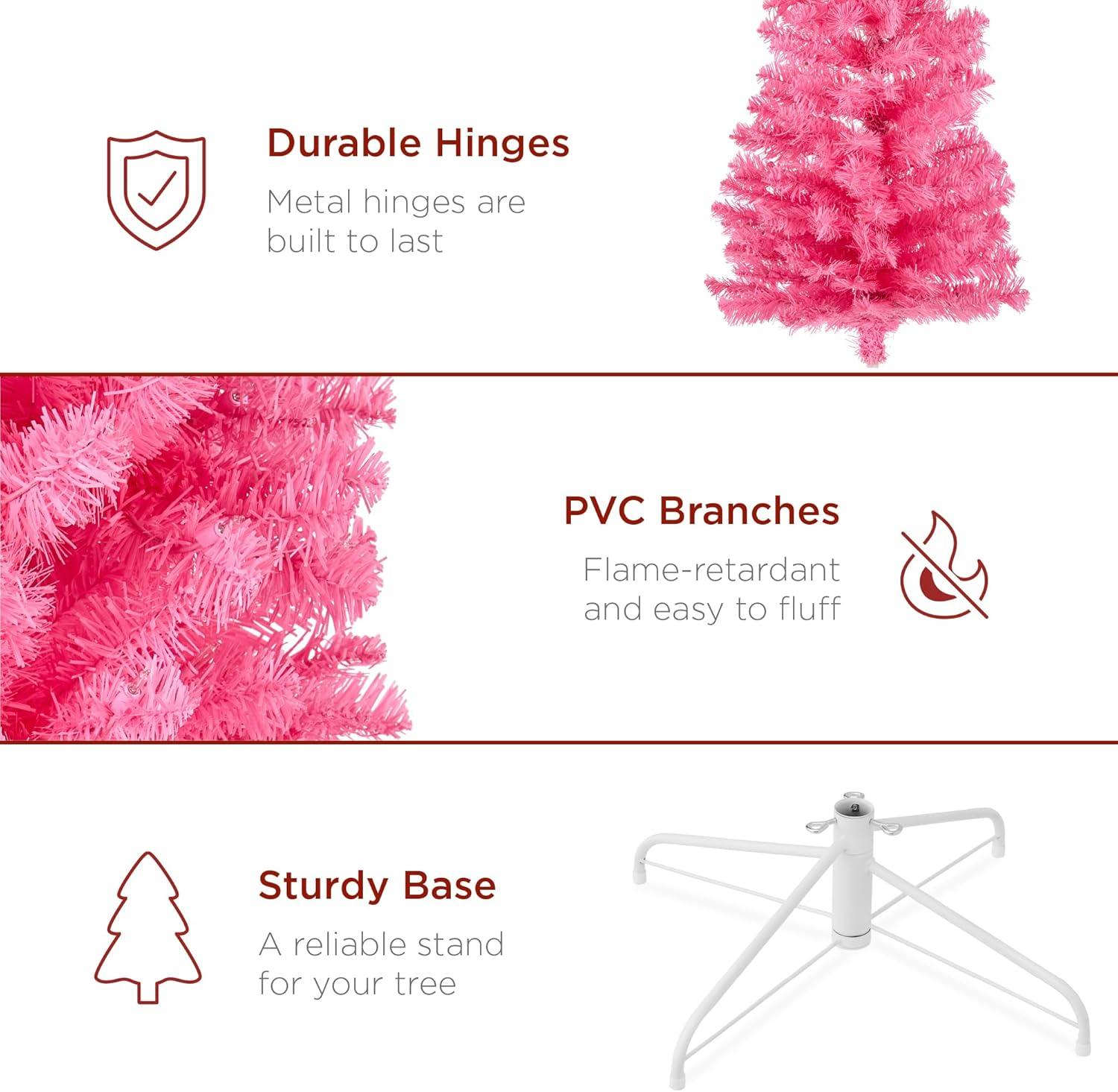 imageBest Choice Products 6ft PreLit Black Pencil Christmas Tree Slim Artificial Skinny Holiday Tree for Home Office Party Decoration w 608 Tips 250 Incandescent Lights Metal BasePink