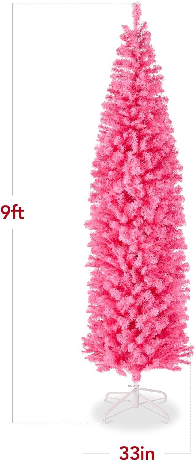 imageBest Choice Products 6ft PreLit Black Pencil Christmas Tree Slim Artificial Skinny Holiday Tree for Home Office Party Decoration w 608 Tips 250 Incandescent Lights Metal BasePink