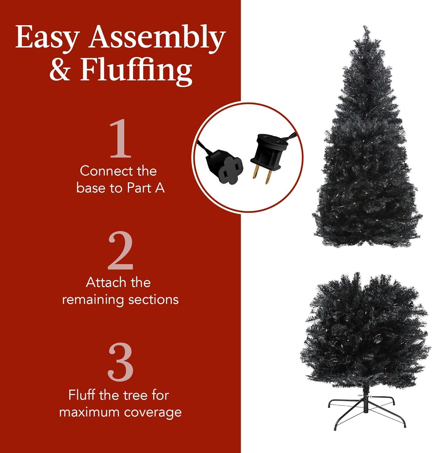 imageBest Choice Products 6ft PreLit Black Pencil Christmas Tree Slim Artificial Skinny Holiday Tree for Home Office Party Decoration w 608 Tips 250 Incandescent Lights Metal BaseBlack