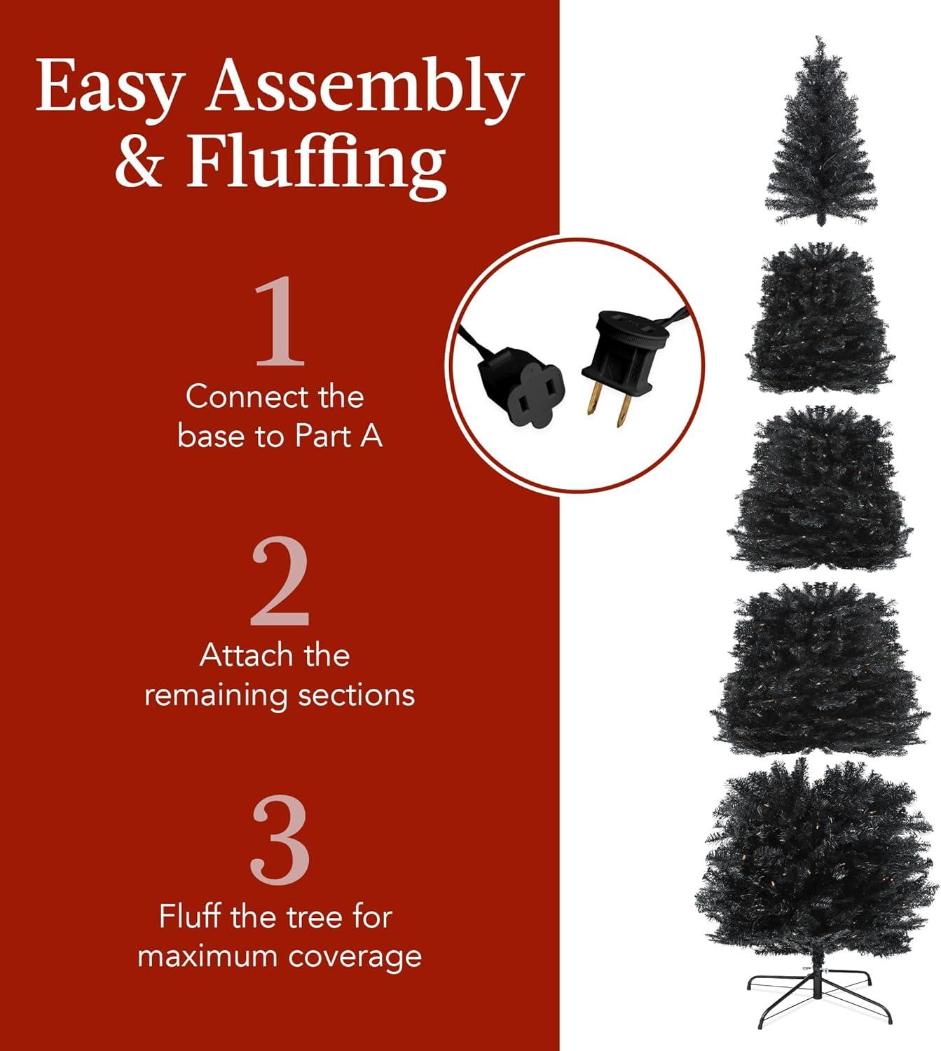 imageBest Choice Products 6ft PreLit Black Pencil Christmas Tree Slim Artificial Skinny Holiday Tree for Home Office Party Decoration w 608 Tips 250 Incandescent Lights Metal BaseBlack