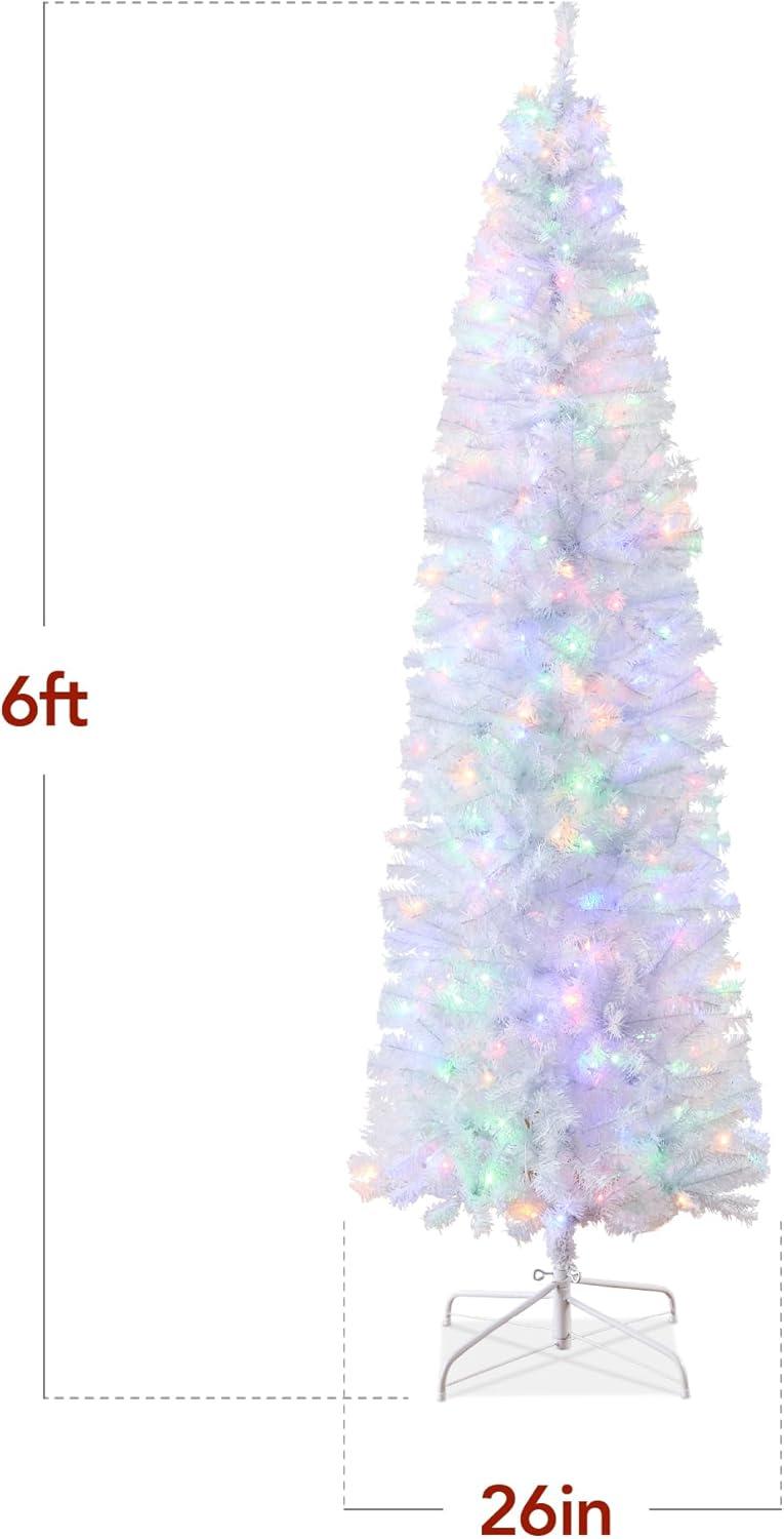 imageBest Choice Products 6ft PreLit Black Pencil Christmas Tree Slim Artificial Skinny Holiday Tree for Home Office Party Decoration w 608 Tips 250 Incandescent Lights Metal BaseWhite W 2in1 Lights