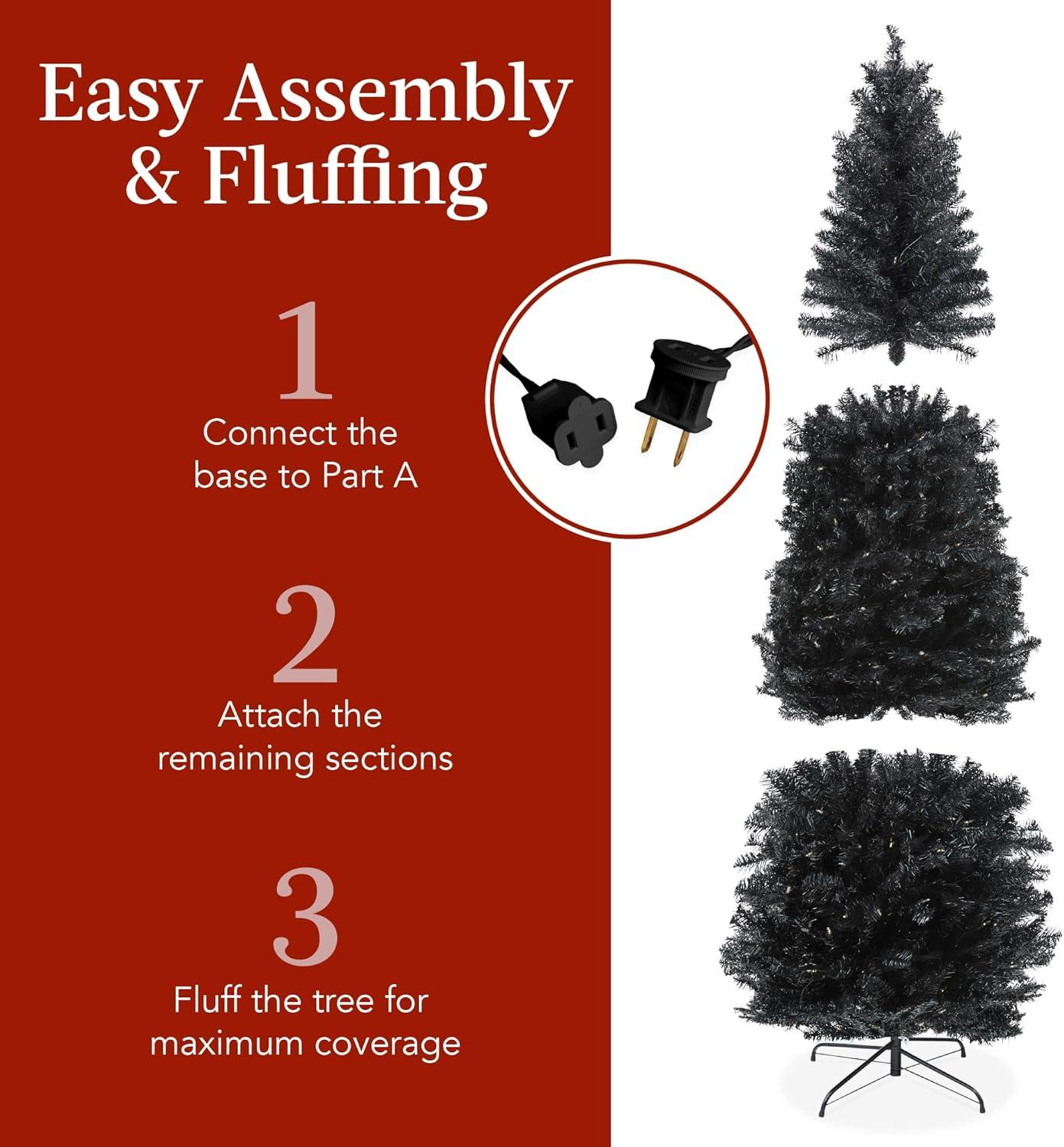 imageBest Choice Products 6ft PreLit Black Pencil Christmas Tree Slim Artificial Skinny Holiday Tree for Home Office Party Decoration w 608 Tips 250 Incandescent Lights Metal BaseBlack