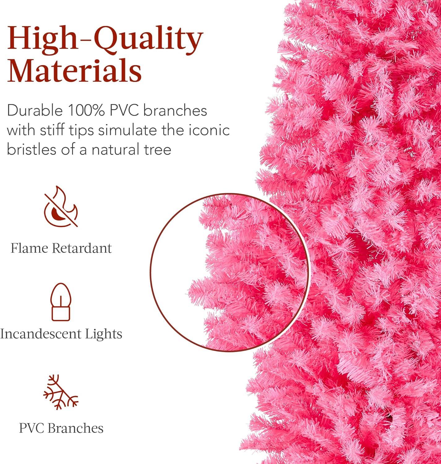 imageBest Choice Products 6ft PreLit Black Pencil Christmas Tree Slim Artificial Skinny Holiday Tree for Home Office Party Decoration w 608 Tips 250 Incandescent Lights Metal BasePink