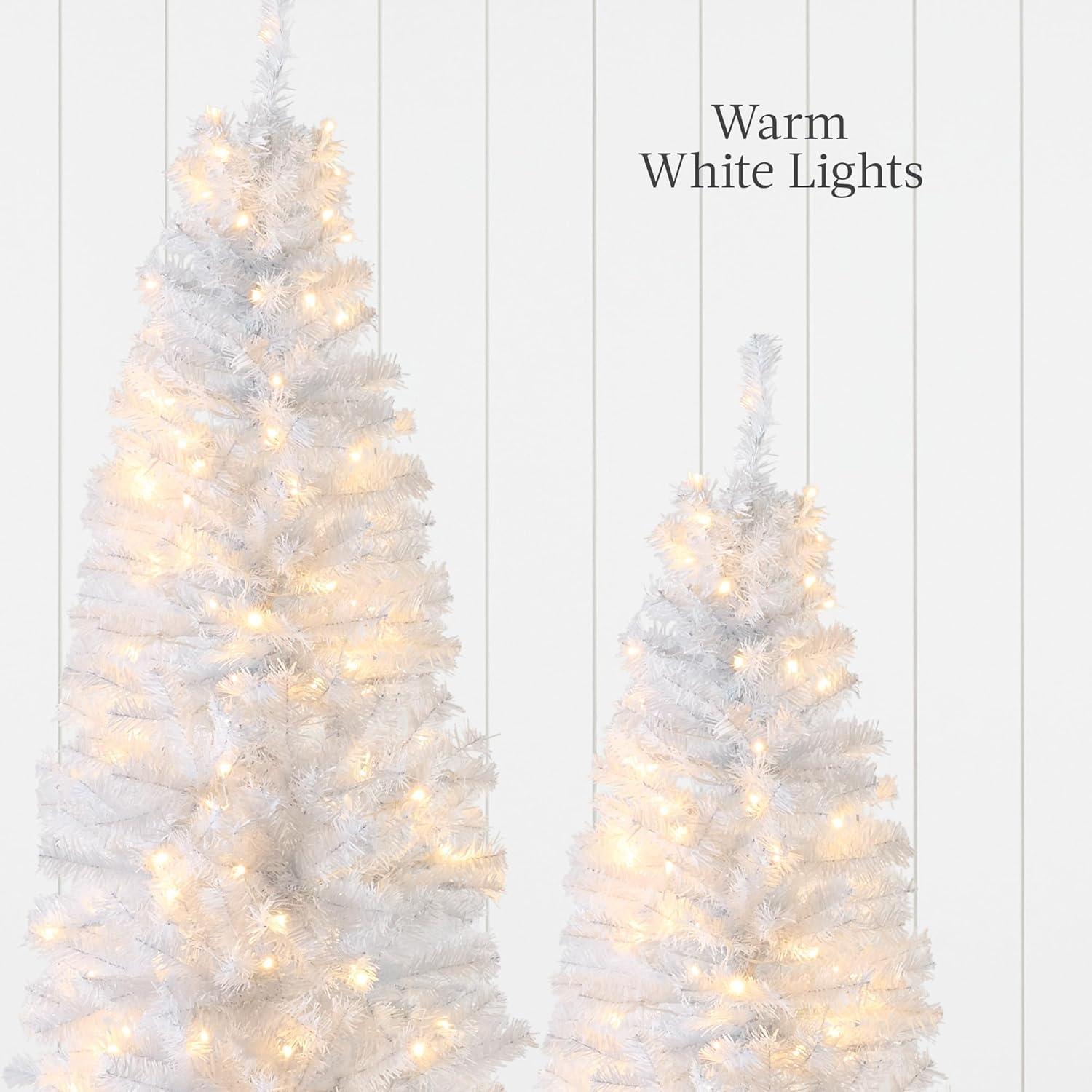imageBest Choice Products 6ft PreLit Black Pencil Christmas Tree Slim Artificial Skinny Holiday Tree for Home Office Party Decoration w 608 Tips 250 Incandescent Lights Metal BaseWhite