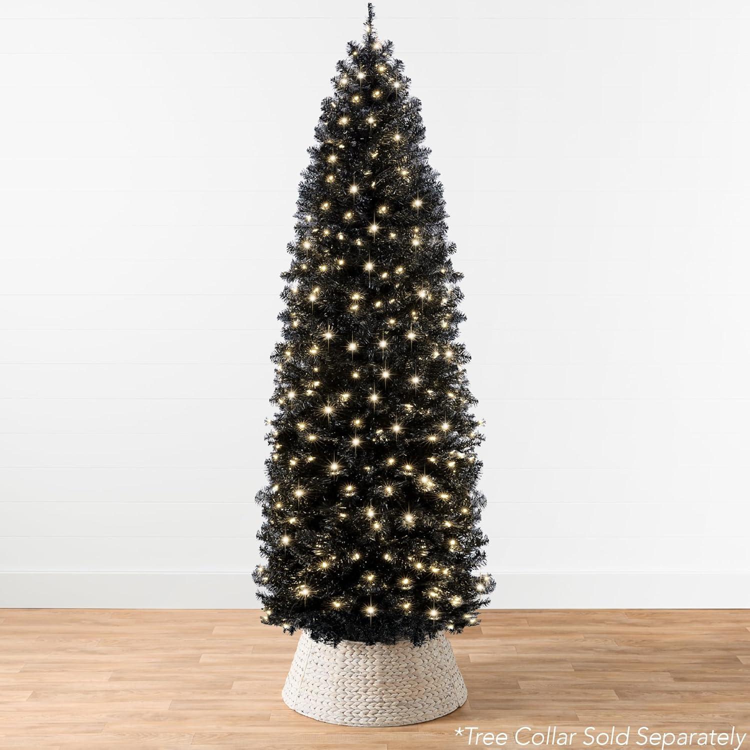 imageBest Choice Products 6ft PreLit Black Pencil Christmas Tree Slim Artificial Skinny Holiday Tree for Home Office Party Decoration w 608 Tips 250 Incandescent Lights Metal BaseBlack