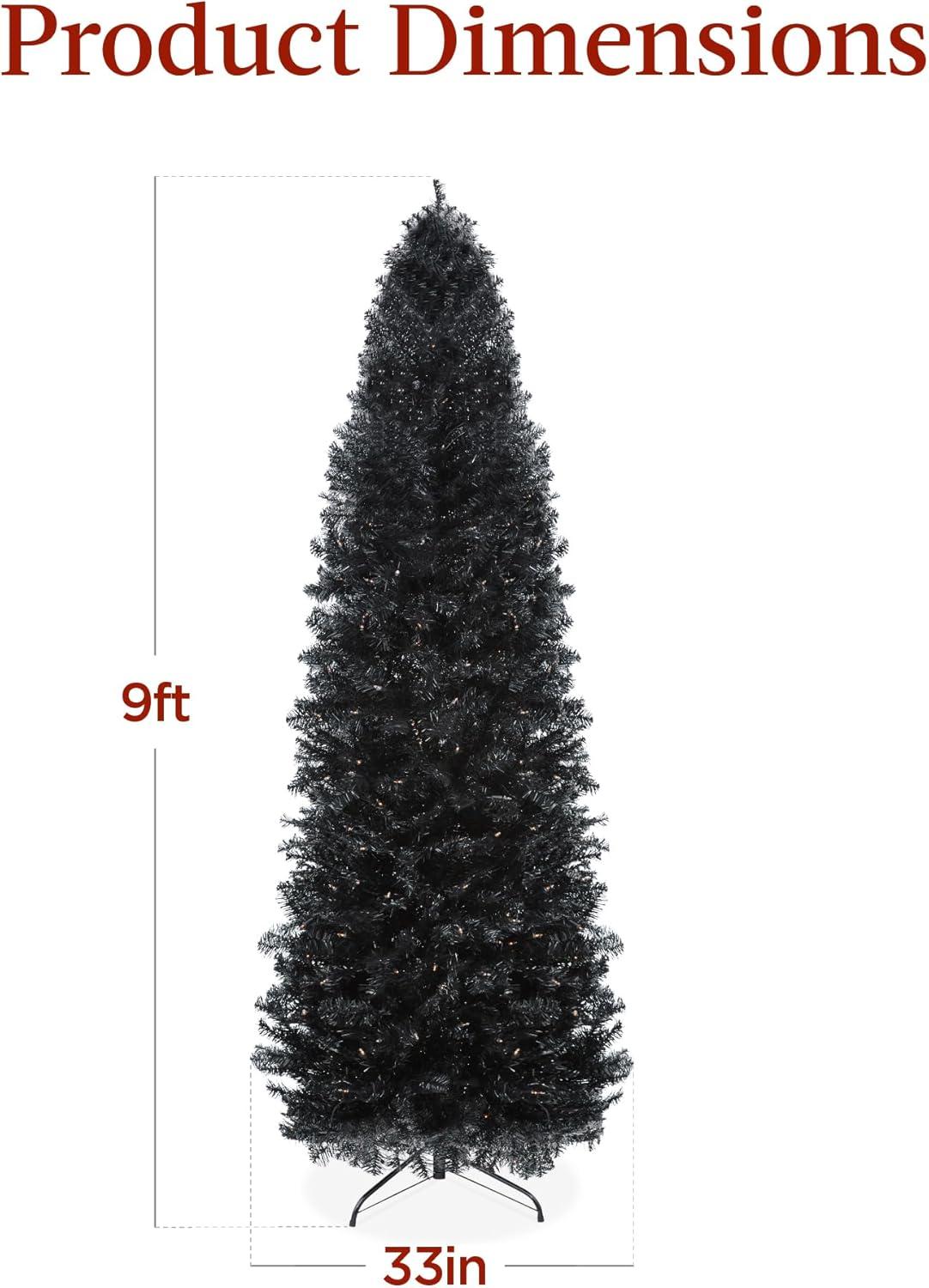 imageBest Choice Products 6ft PreLit Black Pencil Christmas Tree Slim Artificial Skinny Holiday Tree for Home Office Party Decoration w 608 Tips 250 Incandescent Lights Metal BaseBlack