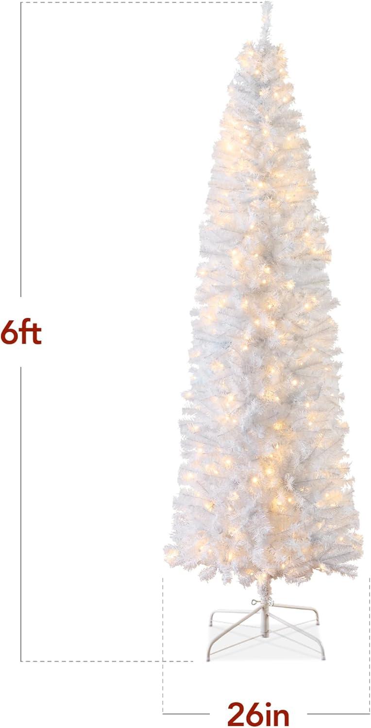 imageBest Choice Products 6ft PreLit Black Pencil Christmas Tree Slim Artificial Skinny Holiday Tree for Home Office Party Decoration w 608 Tips 250 Incandescent Lights Metal BaseWhite