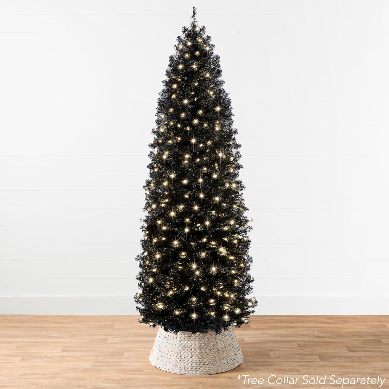 imageBest Choice Products 6ft PreLit Black Pencil Christmas Tree Slim Artificial Skinny Holiday Tree for Home Office Party Decoration w 608 Tips 250 Incandescent Lights Metal BaseBlack