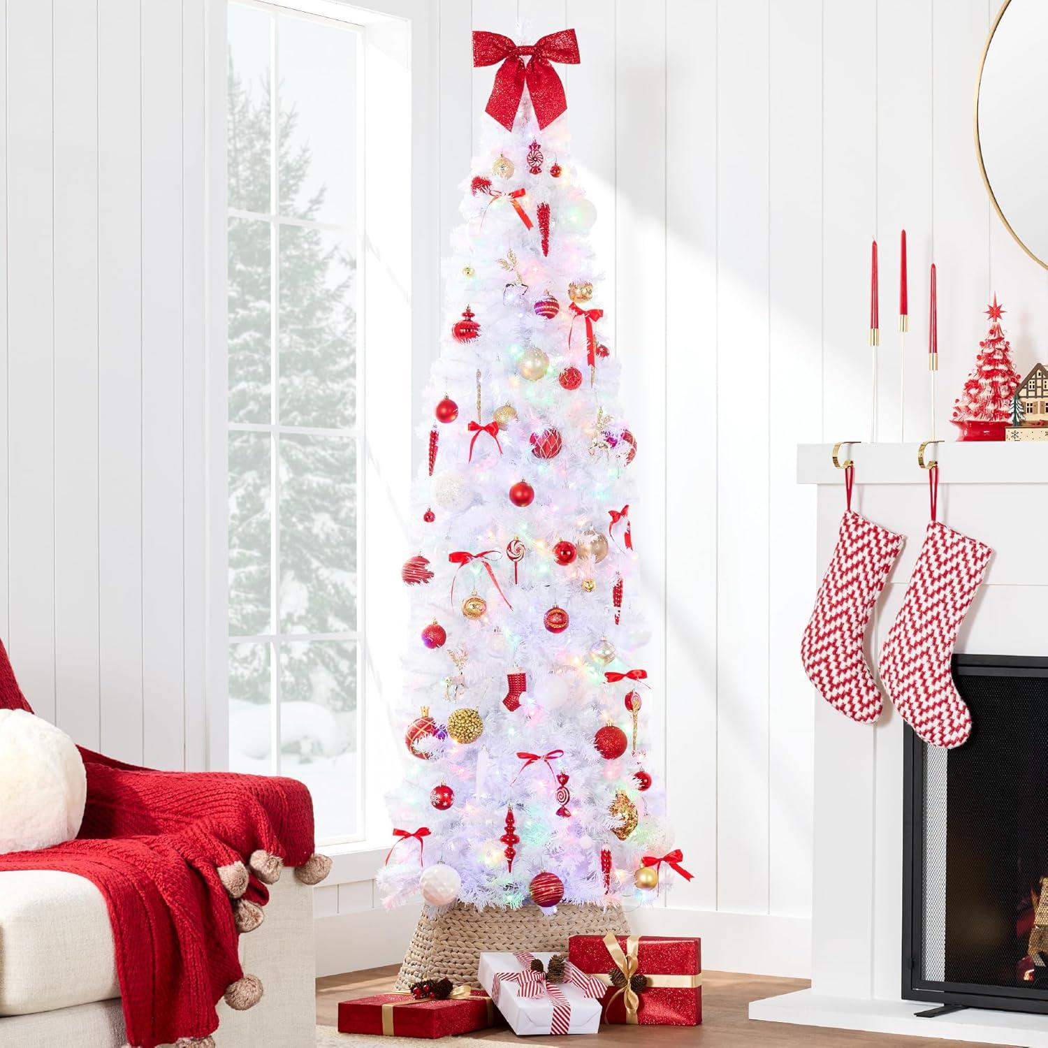 imageBest Choice Products 6ft PreLit Black Pencil Christmas Tree Slim Artificial Skinny Holiday Tree for Home Office Party Decoration w 608 Tips 250 Incandescent Lights Metal BaseWhite W 2in1 Lights