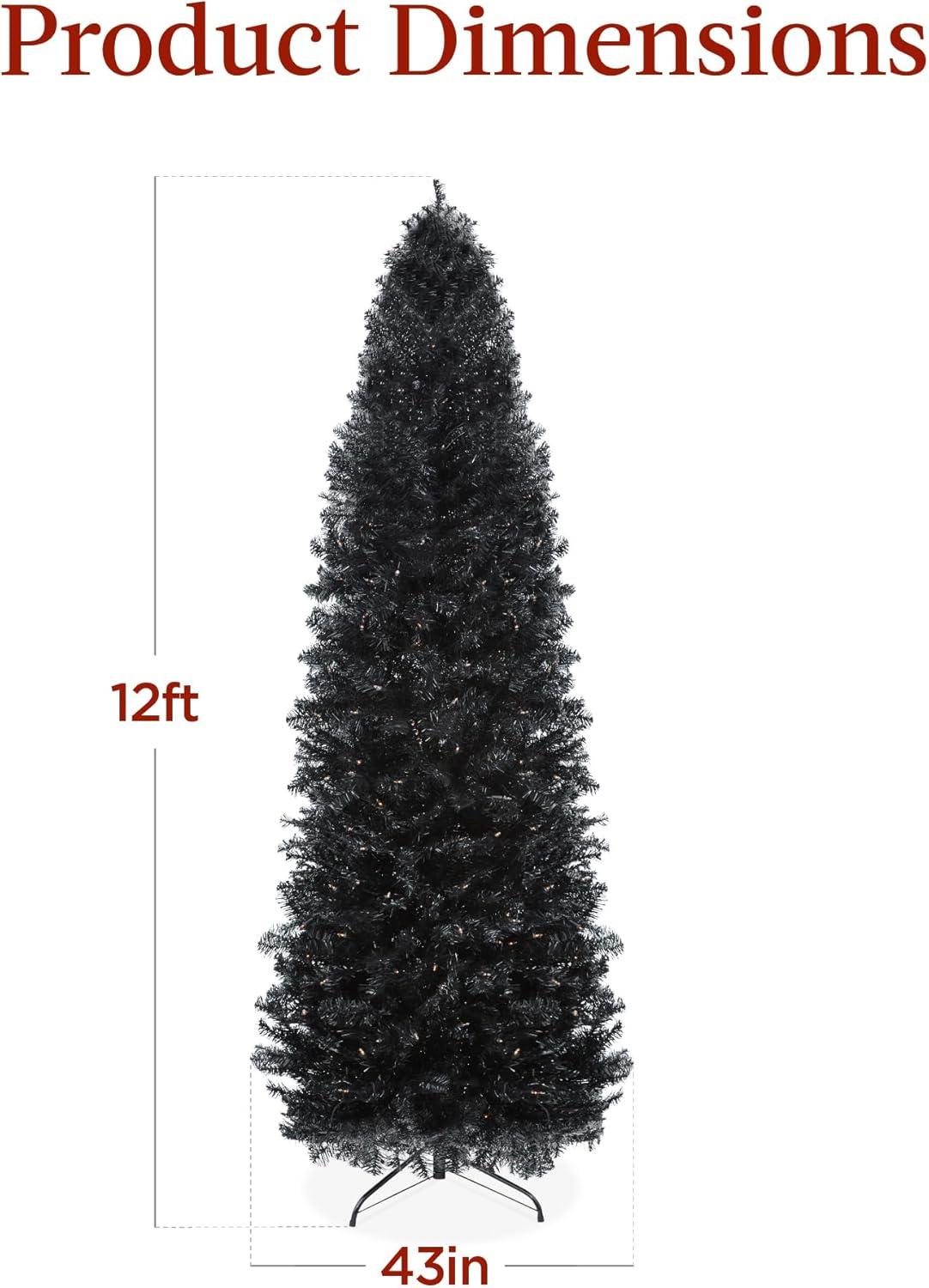 imageBest Choice Products 6ft PreLit Black Pencil Christmas Tree Slim Artificial Skinny Holiday Tree for Home Office Party Decoration w 608 Tips 250 Incandescent Lights Metal BaseBlack