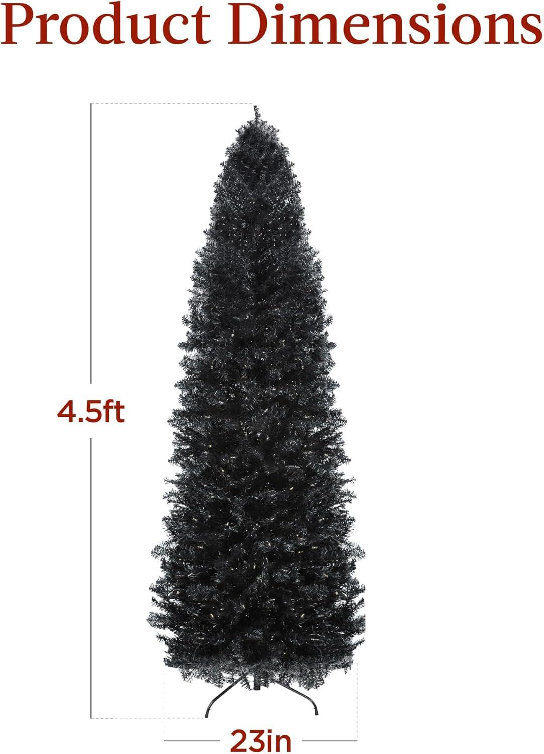 imageBest Choice Products 6ft PreLit Black Pencil Christmas Tree Slim Artificial Skinny Holiday Tree for Home Office Party Decoration w 608 Tips 250 Incandescent Lights Metal BaseBlack