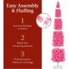 imageBest Choice Products 6ft PreLit Black Pencil Christmas Tree Slim Artificial Skinny Holiday Tree for Home Office Party Decoration w 608 Tips 250 Incandescent Lights Metal BasePink