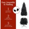 imageBest Choice Products 6ft PreLit Black Pencil Christmas Tree Slim Artificial Skinny Holiday Tree for Home Office Party Decoration w 608 Tips 250 Incandescent Lights Metal BaseBlack