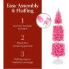 imageBest Choice Products 6ft PreLit Black Pencil Christmas Tree Slim Artificial Skinny Holiday Tree for Home Office Party Decoration w 608 Tips 250 Incandescent Lights Metal BasePink