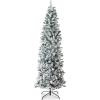 imageBest Choice Products Flocked Pencil Christmas Tree Unlit Slim Artificial Holiday Decoration 6ft Skinny Snowy Appearance wBase9ft