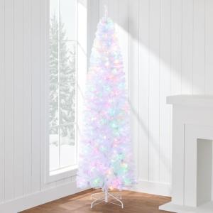 imageBest Choice Products 6ft PreLit Black Pencil Christmas Tree Slim Artificial Skinny Holiday Tree for Home Office Party Decoration w 608 Tips 250 Incandescent Lights Metal BaseWhite W 2in1 Lights