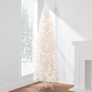 imageBest Choice Products 6ft PreLit Black Pencil Christmas Tree Slim Artificial Skinny Holiday Tree for Home Office Party Decoration w 608 Tips 250 Incandescent Lights Metal BaseWhite