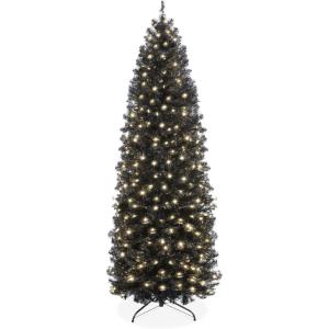 imageBest Choice Products 6ft PreLit Black Pencil Christmas Tree Slim Artificial Skinny Holiday Tree for Home Office Party Decoration w 608 Tips 250 Incandescent Lights Metal BaseBlack