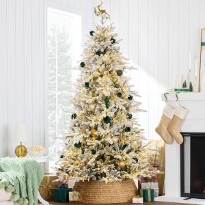 imageBest Choice Products Full Flocked Aspen Christmas Tree 6ft Prelit Noble Fir w 1200 Super Bright Twinkling Micro LED Lights 2in1 White ampamp MultiFlocked