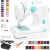 imageBest Choice Products Compact Sewing Machine 42Piece Beginners Kit Multifunctional Portable 6V Beginner Sewing Machine w 12 Stitch Patterns Light Foot Pedal Storage Drawer  TealWhiteTealWhite