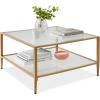 imageBest Choice Products 32 Square Glass Coffee Table Large 2Tier Accent Furniture for Living Room Bedroom wMetal Frame Glass Shelves  GoldGold