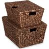 imageBest Choice Products Set of 2 XL Multipurpose Classic Water Hyacinth Chests Oversized Woven Tapered Storage Basket for Organization Laundry Decoration wAttached Lid Handle Holes