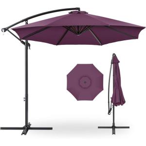 imageBest Choice Products 10ft Offset Hanging Market Patio Umbrella wEasy Tilt Adjustment Polyester Shade 8 Ribs for Backyard Poolside Lawn and GardenAmethyst Purple