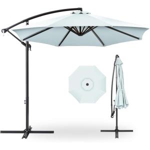 imageBest Choice Products 10ft Offset Hanging Market Patio Umbrella wEasy Tilt Adjustment Polyester Shade 8 Ribs for Backyard Poolside Lawn and GardenBaby Blue