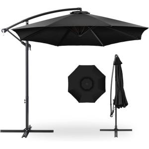imageBest Choice Products 10ft Offset Hanging Market Patio Umbrella wEasy Tilt Adjustment Polyester Shade 8 Ribs for Backyard Poolside Lawn and GardenBlack